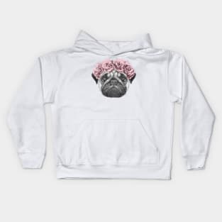 Rosie the pug with roses Kids Hoodie